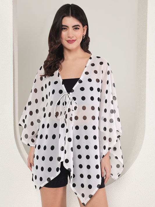 TANDUL  Women Kimono Style 3/4th Sleeve White Shrug