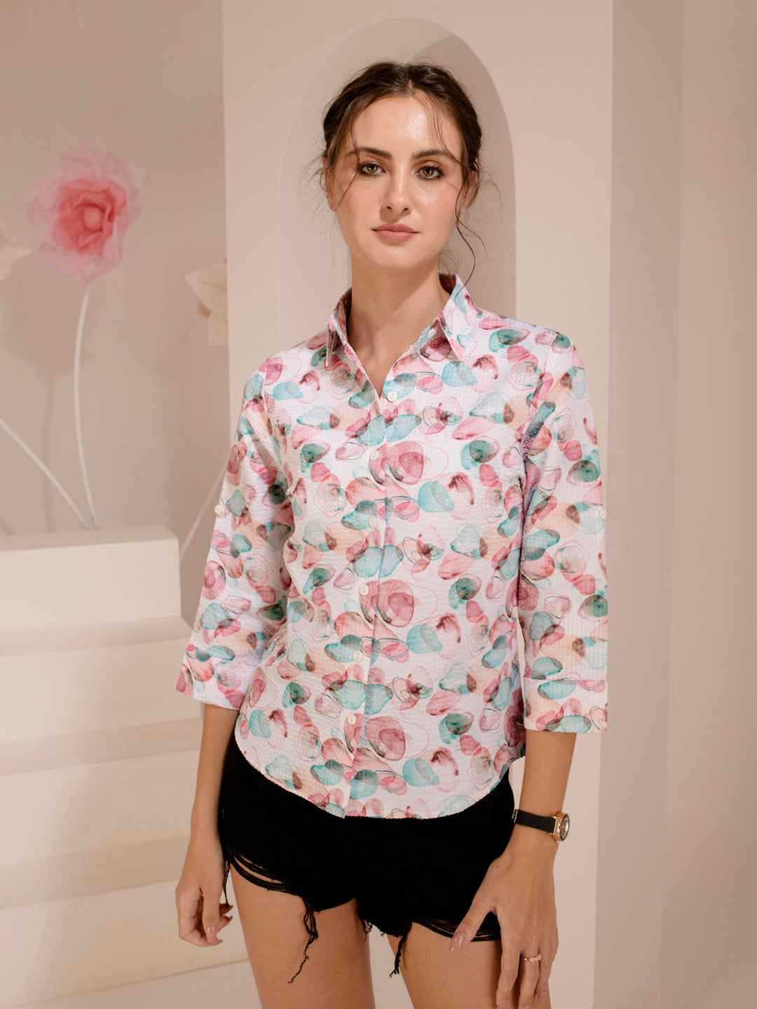 TANDUL  Women Regular Fit Printed Built-up Collar Casual Shirt