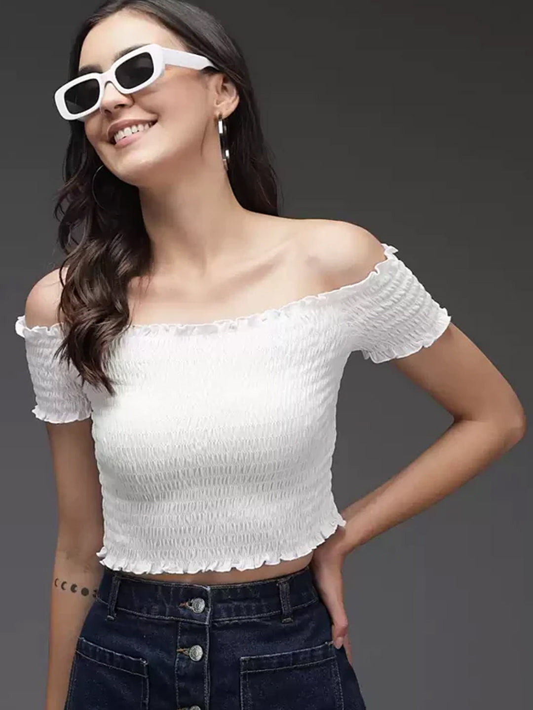 TANDUL  Casual Regular Sleeves Self Design Women White Top