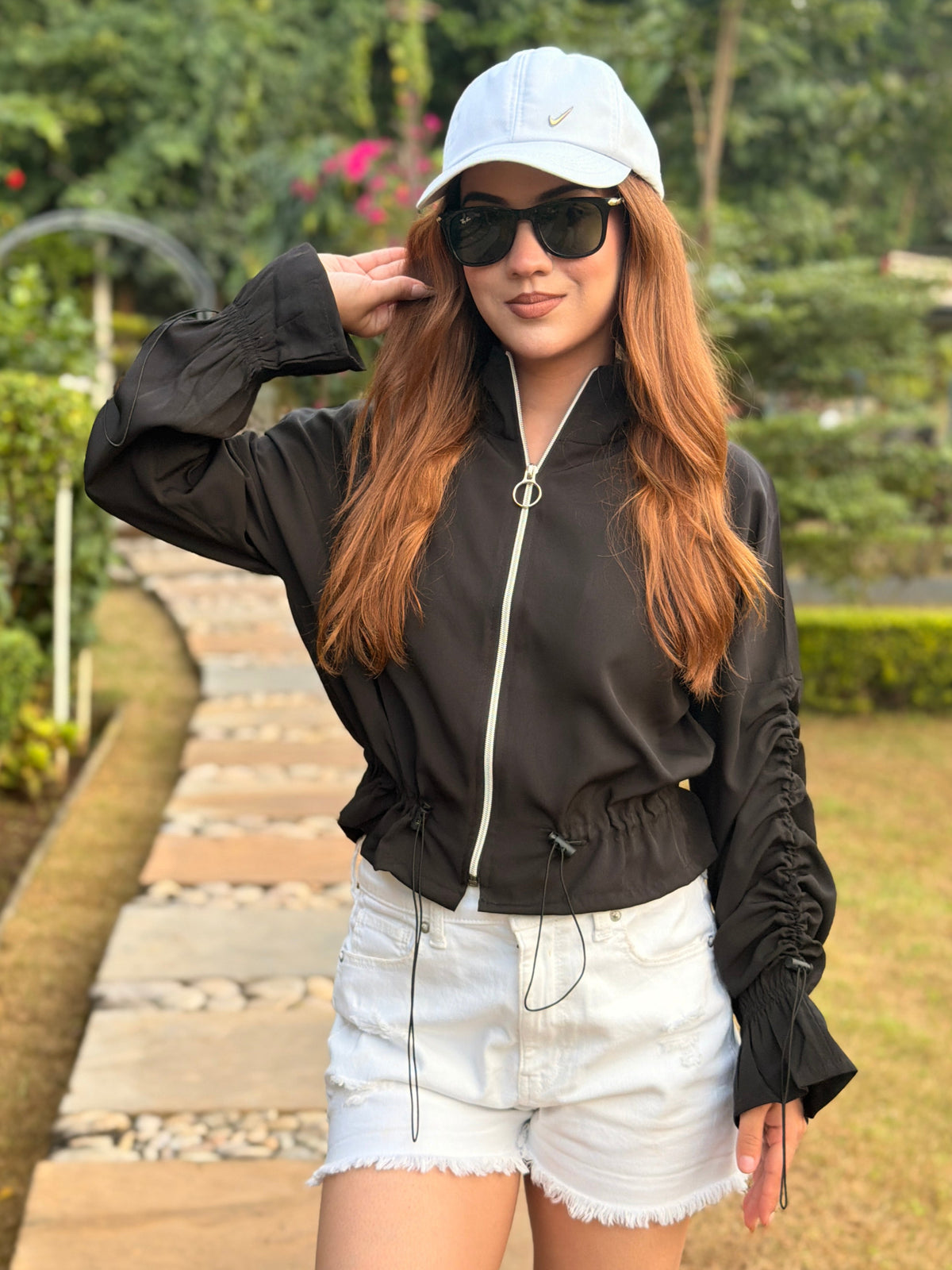 TANDUL Women High-Neck Zip-Up Jacket with Adjustable Drawstring