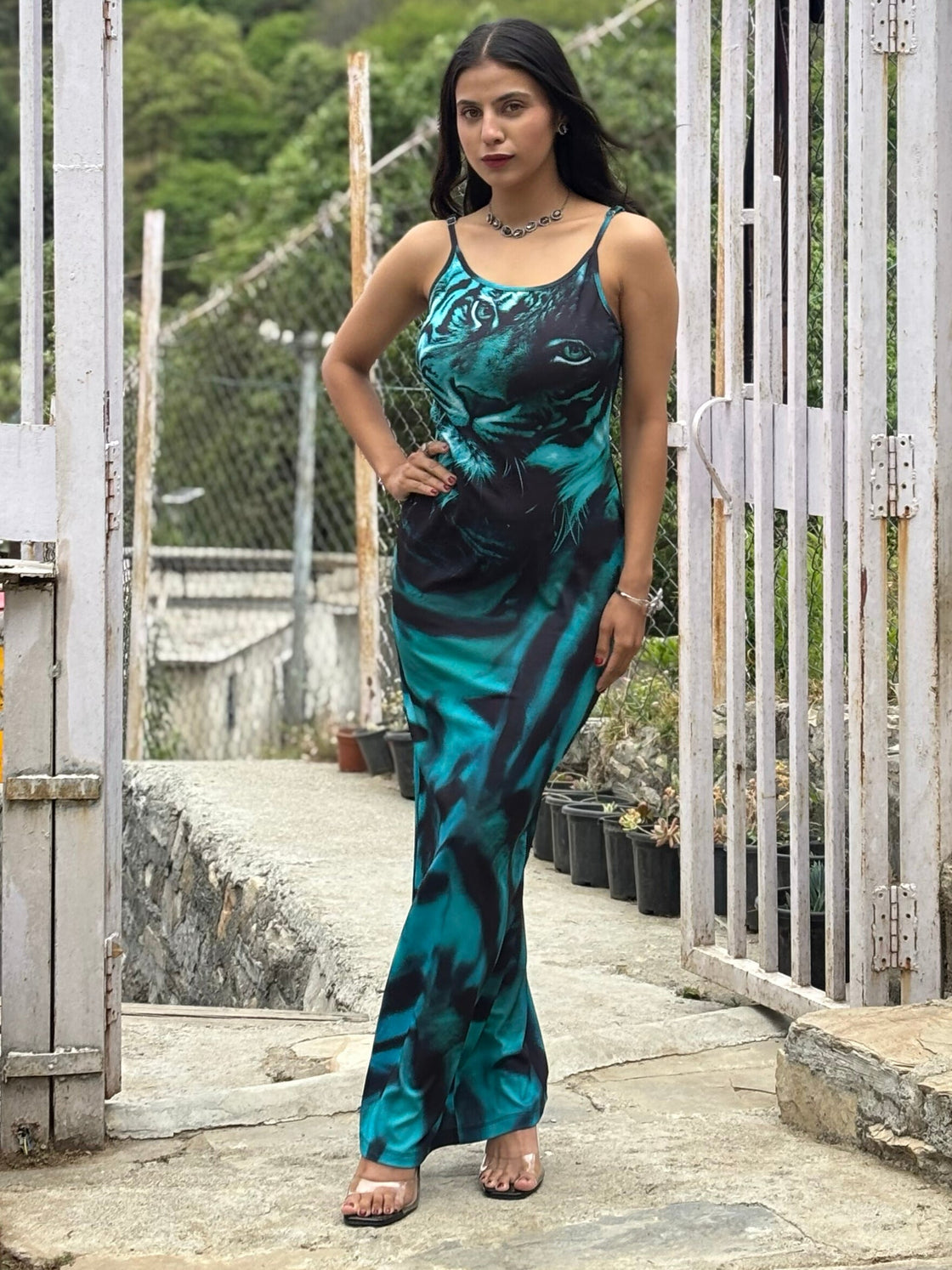 TANDUL Women's Tiger Printed Bodycon Dress