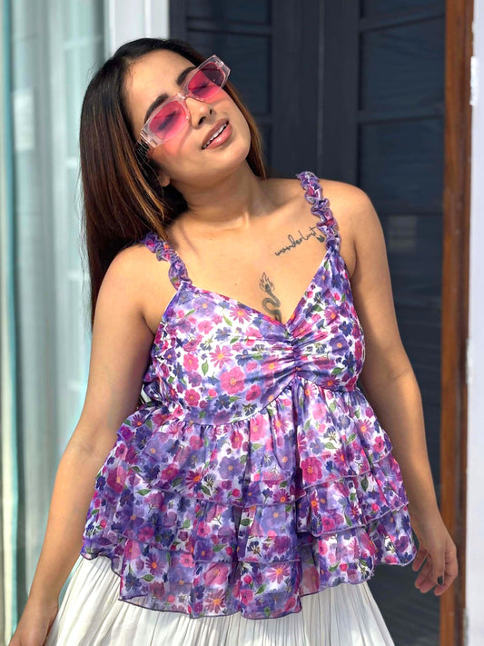 TANDUL Women Purple Floral Printed Top