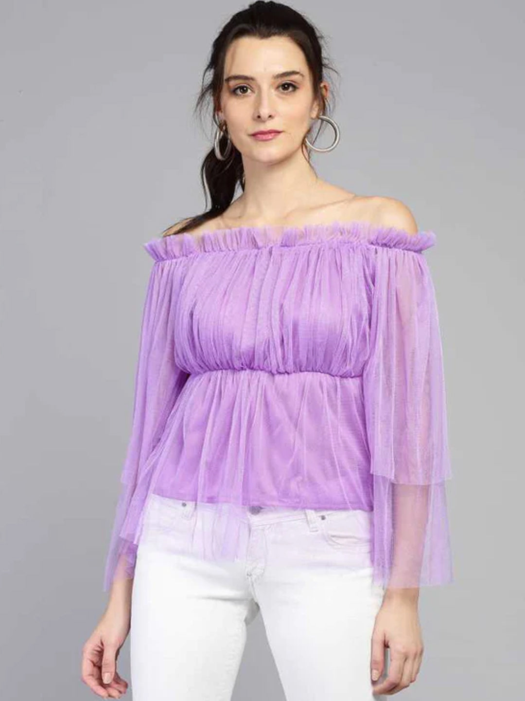 TANDUL  Casual Shoulder Straps Solid Women Purple Top