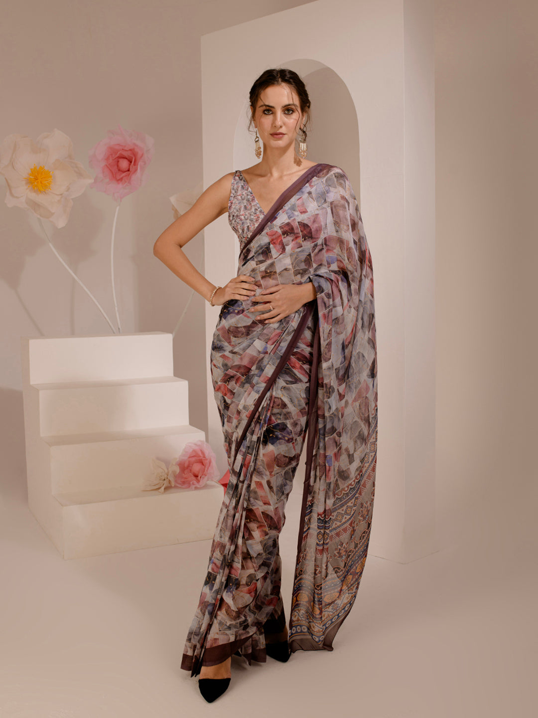 ELTIRE Exquisite Printed Bollywood Style Georgette Saree