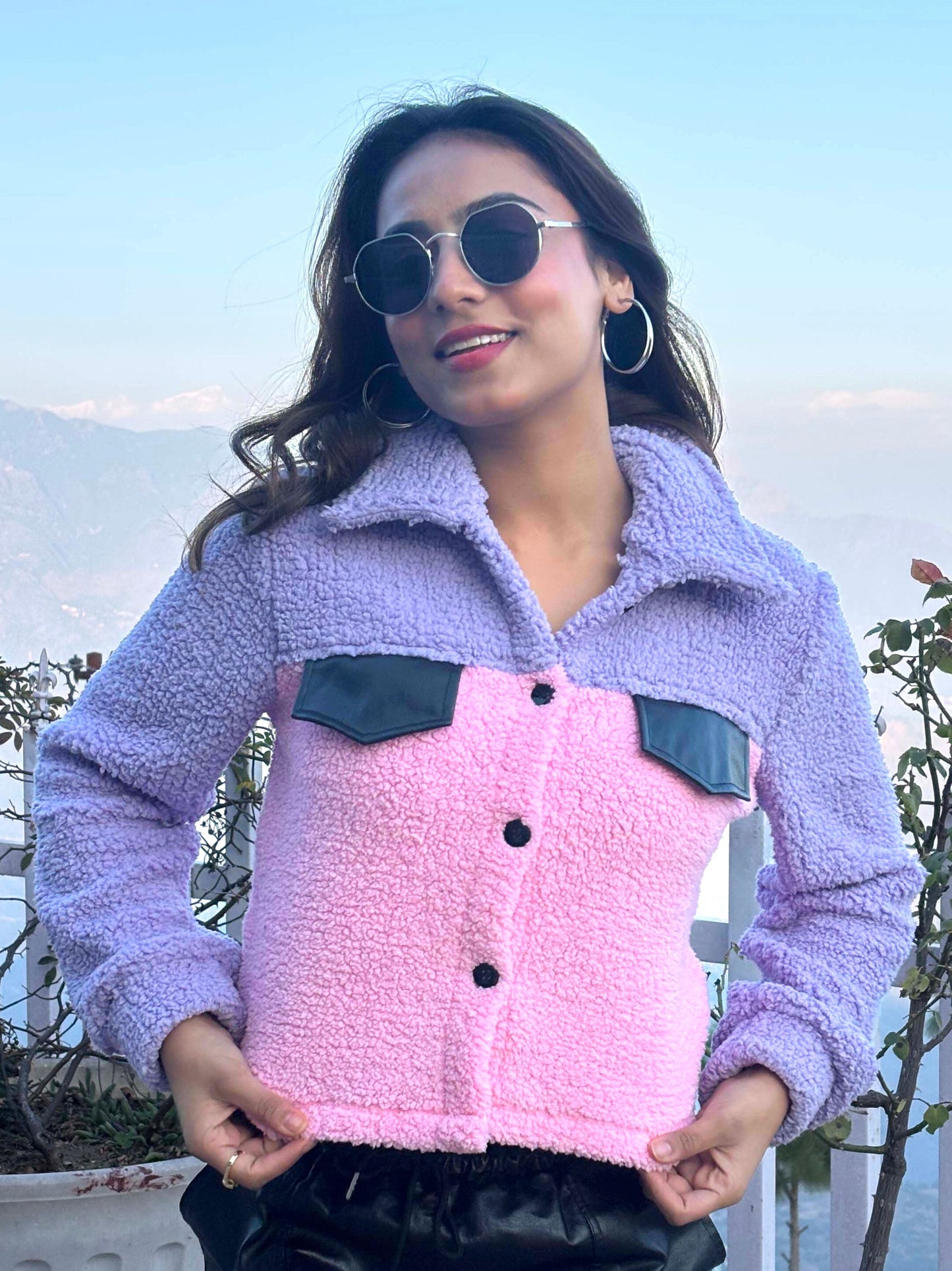 TANDUL Women Pink and Purple Fur Jacket