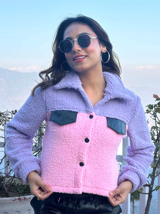 TANDUL Women Pink and Purple Fur Jacket