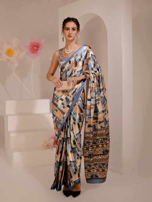 ELTIRE Exquisite Printed Bollywood Style Satin Saree