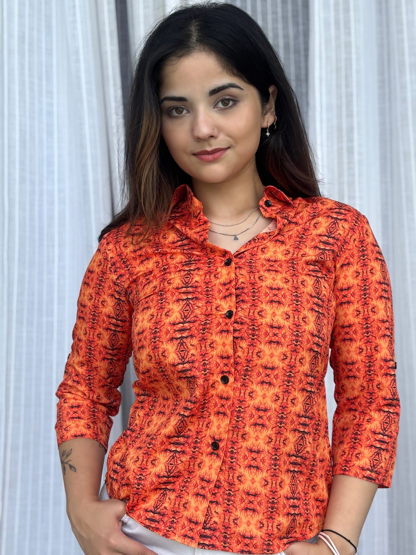 TANDUL Women Striking Orange Shirt
