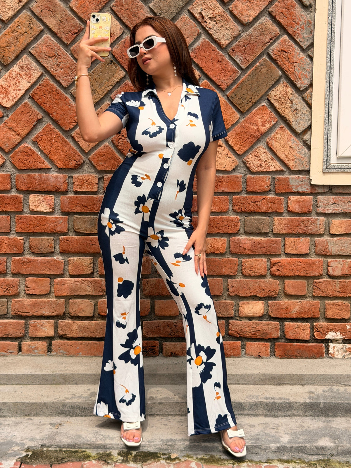 TANDUL Women Daisy Dream Short-Sleeve Wide Leg Jumpsuit