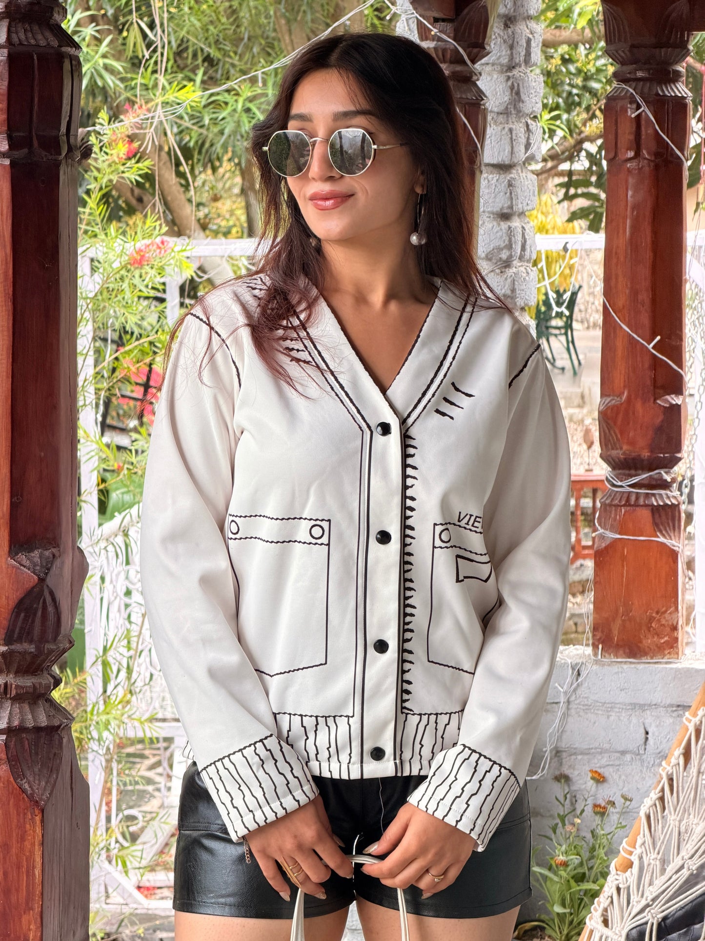 TANDUL Women White And Black Fleece Jacket