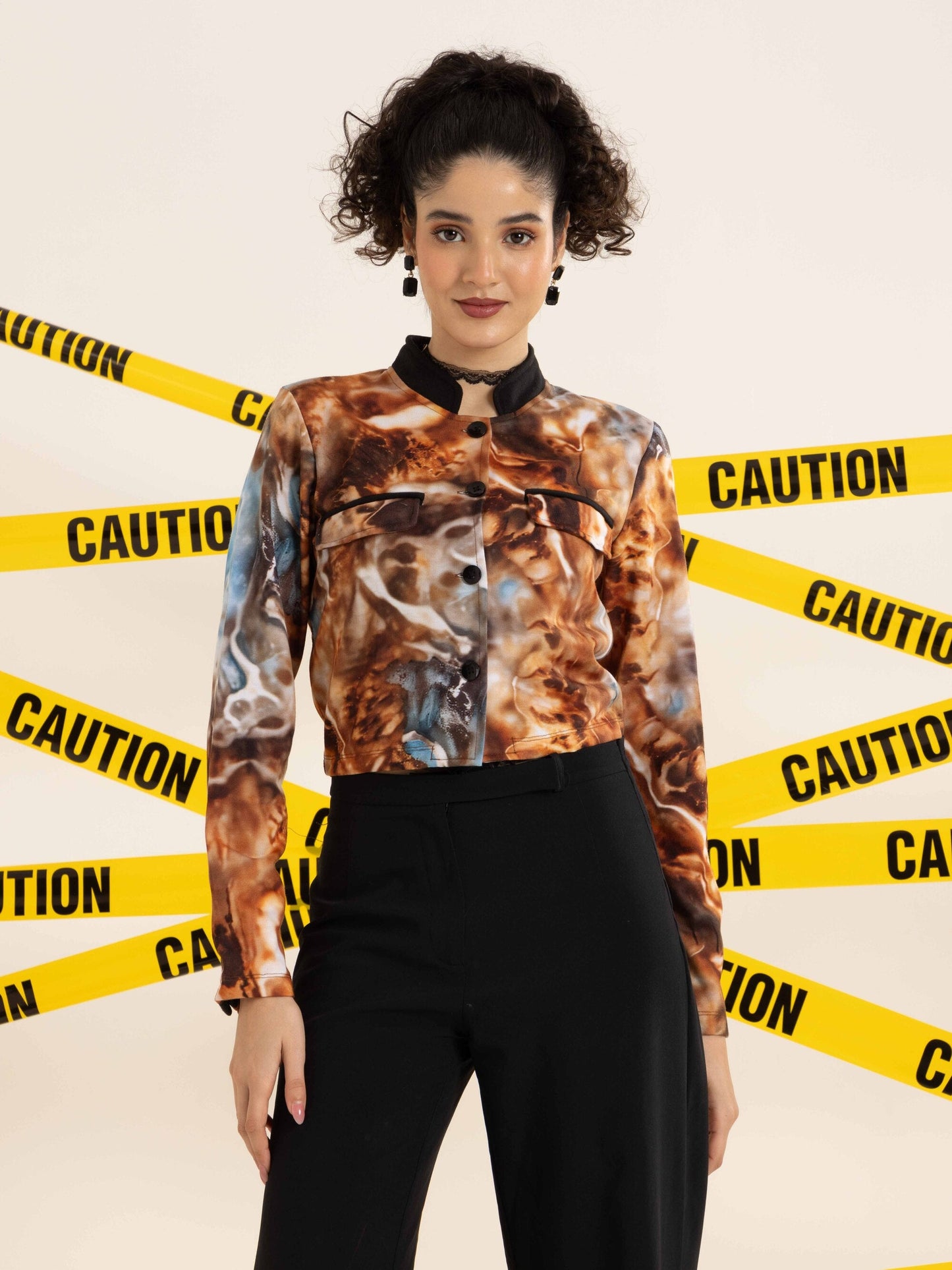 TANDUL Women Brown Marble Printed Blazer