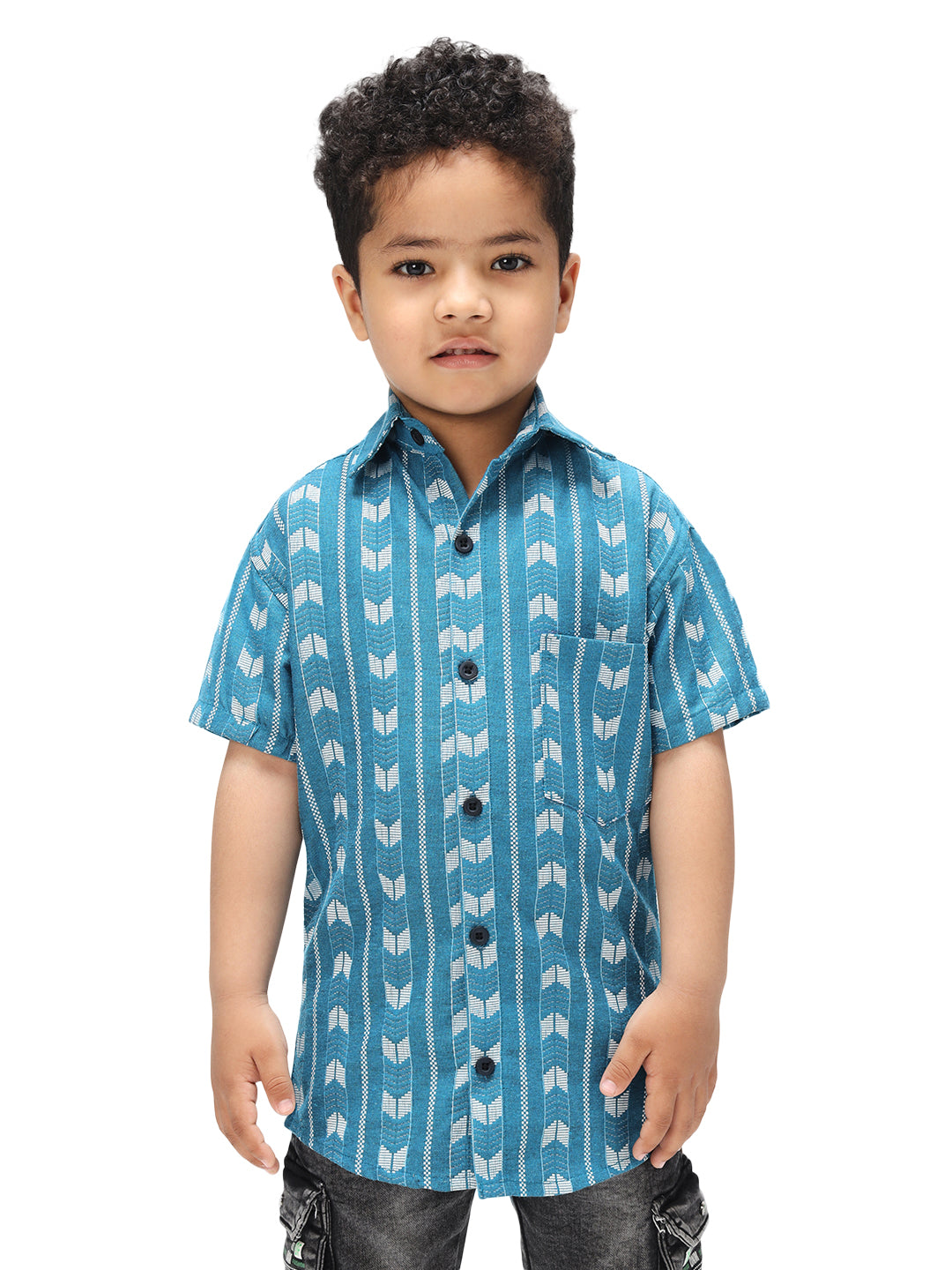 Boys Stylish Skyblue Printed Casual Shirt