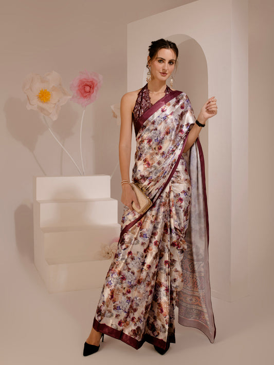 ELTIRE Exquisite Printed Bollywood Style Satin Saree