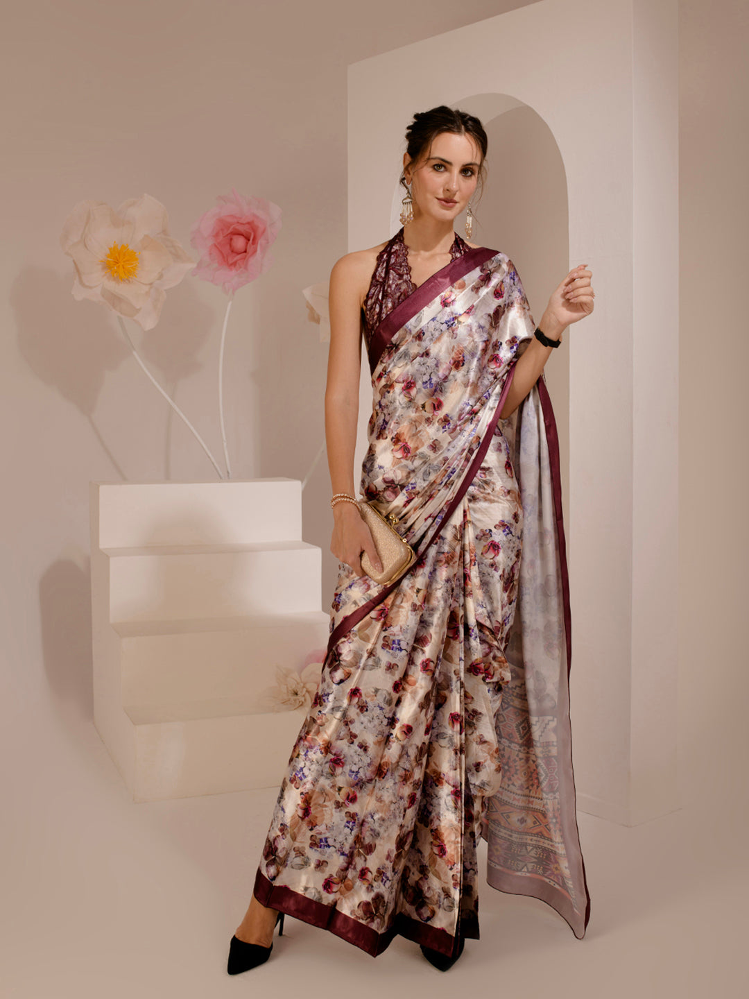 ELTIRE Exquisite Printed Bollywood Style Satin Saree