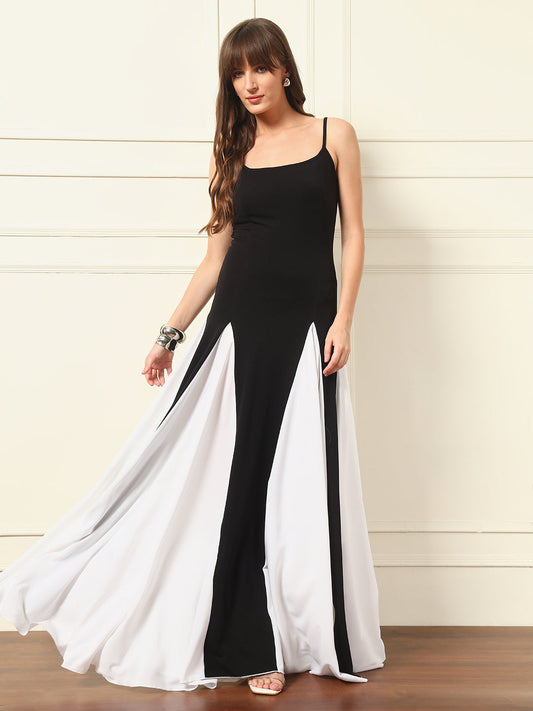 TANDUL Women Black and White Long Dress