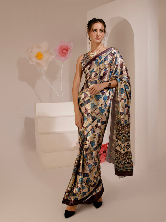 ELTIRE Exquisite Printed Bollywood Style Satin Saree