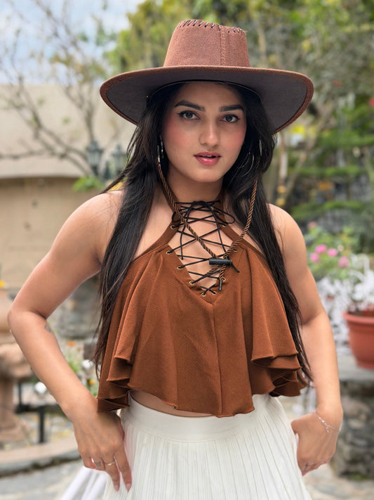 TANDUL Women Stunning Front Detailed Brown Top