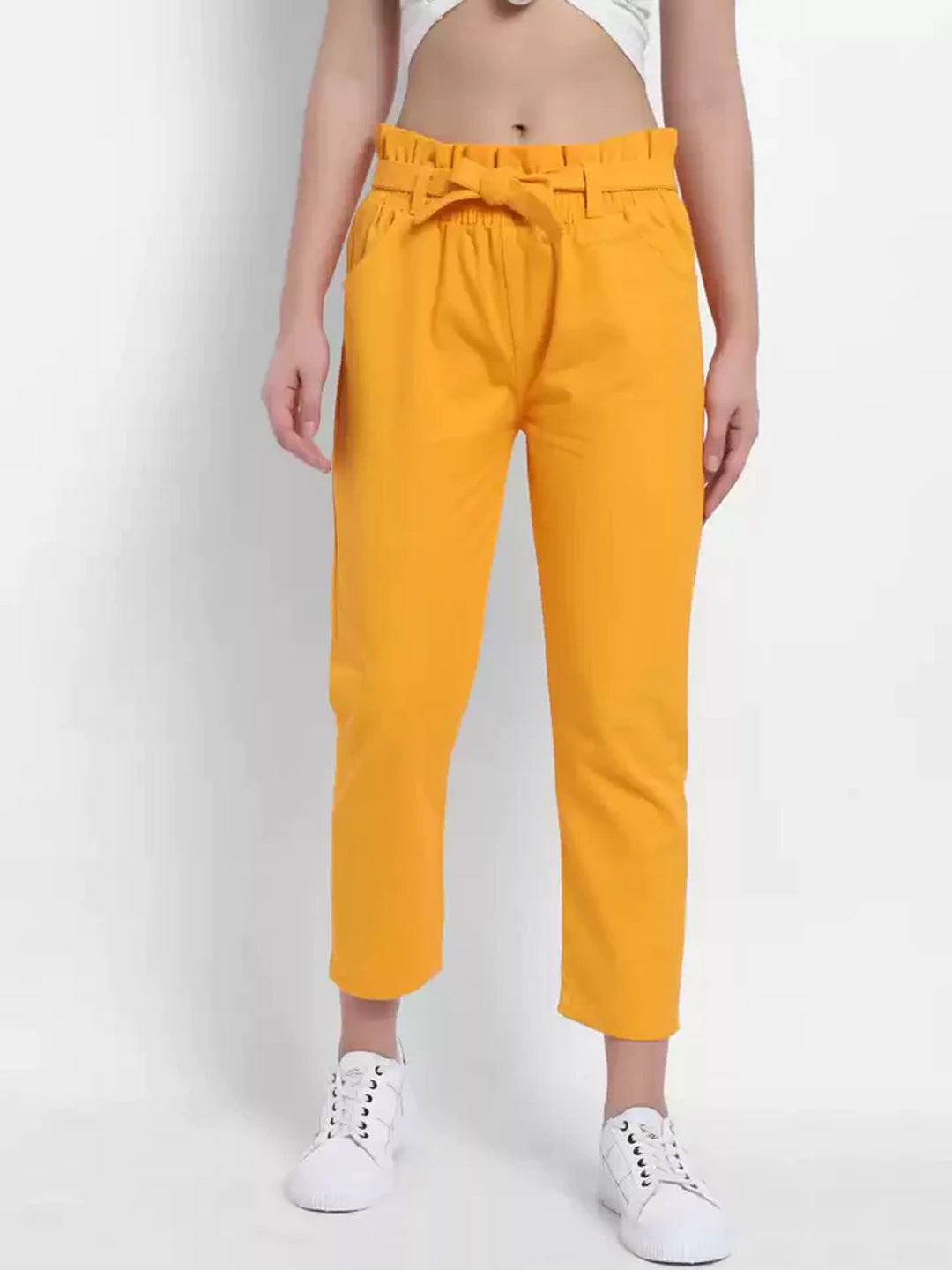 TANDUL  Regular Fit Women Yellow Cotton Blend Trousers