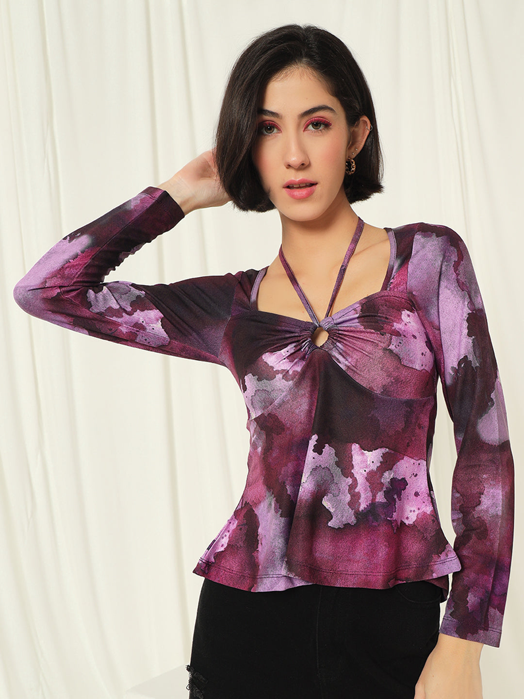 TANDUL  Casual Regular Sleeves Tie & Dye Women Purple Top