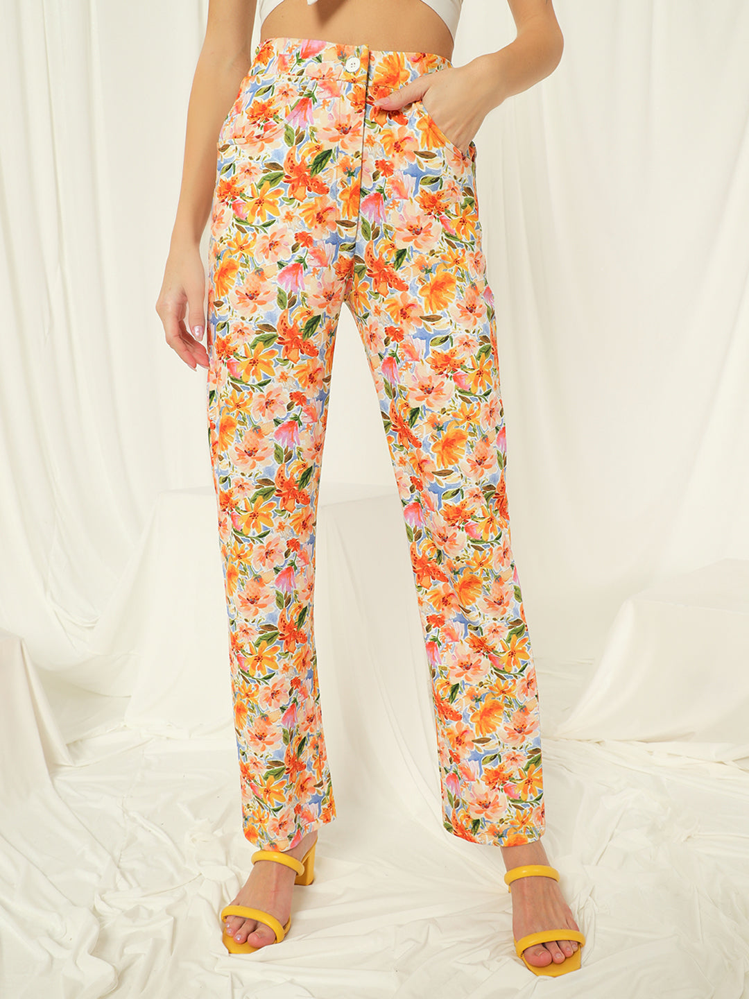 TANDUL  Women Regular Fit Multicolor Lycra Blend Trousers