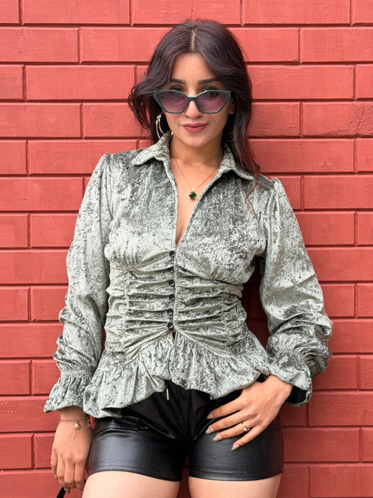 TANDUL Women Exquisite Green Velvet Top