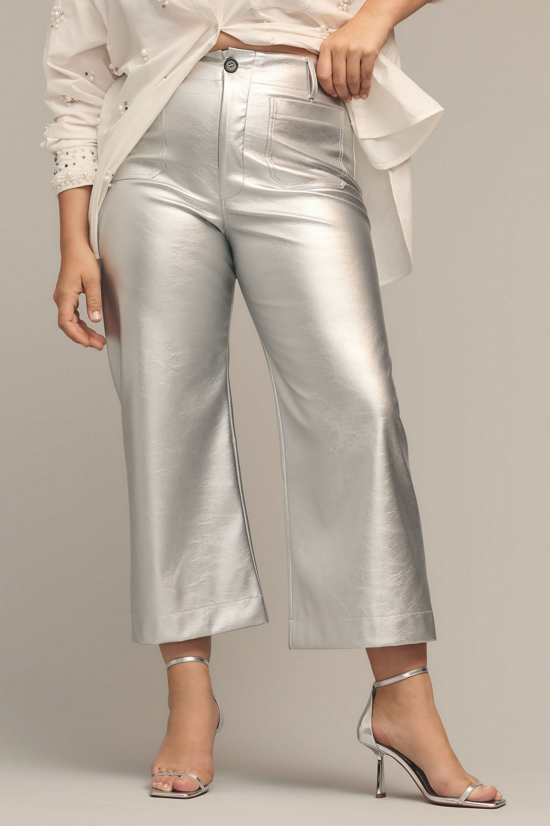 TANDUL  Women Regular Fit Silver Faux Leather Trousers