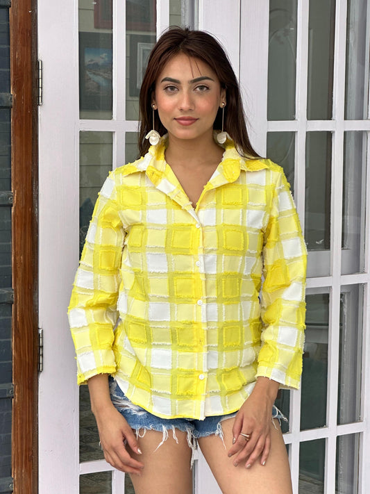 TANDUL Women Yellow and white Plaid Shirt