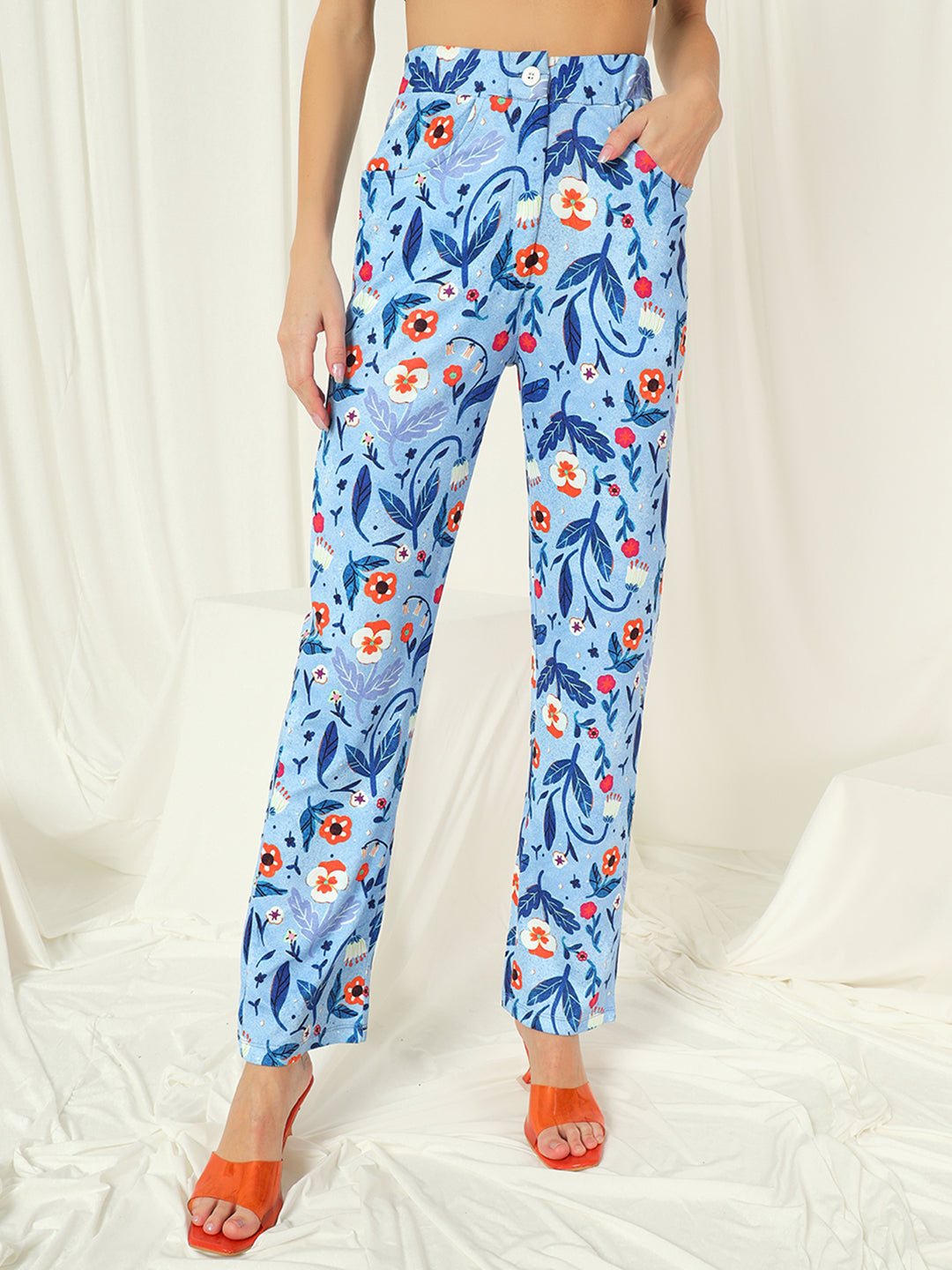 TANDUL  Women Regular Fit Light Blue Lycra Blend Trousers
