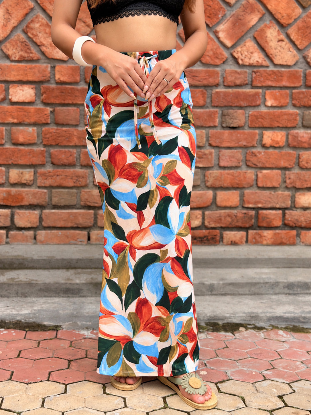 TANDUL Women Multi-Color Tropical Leaf Printed Maxi Skirt