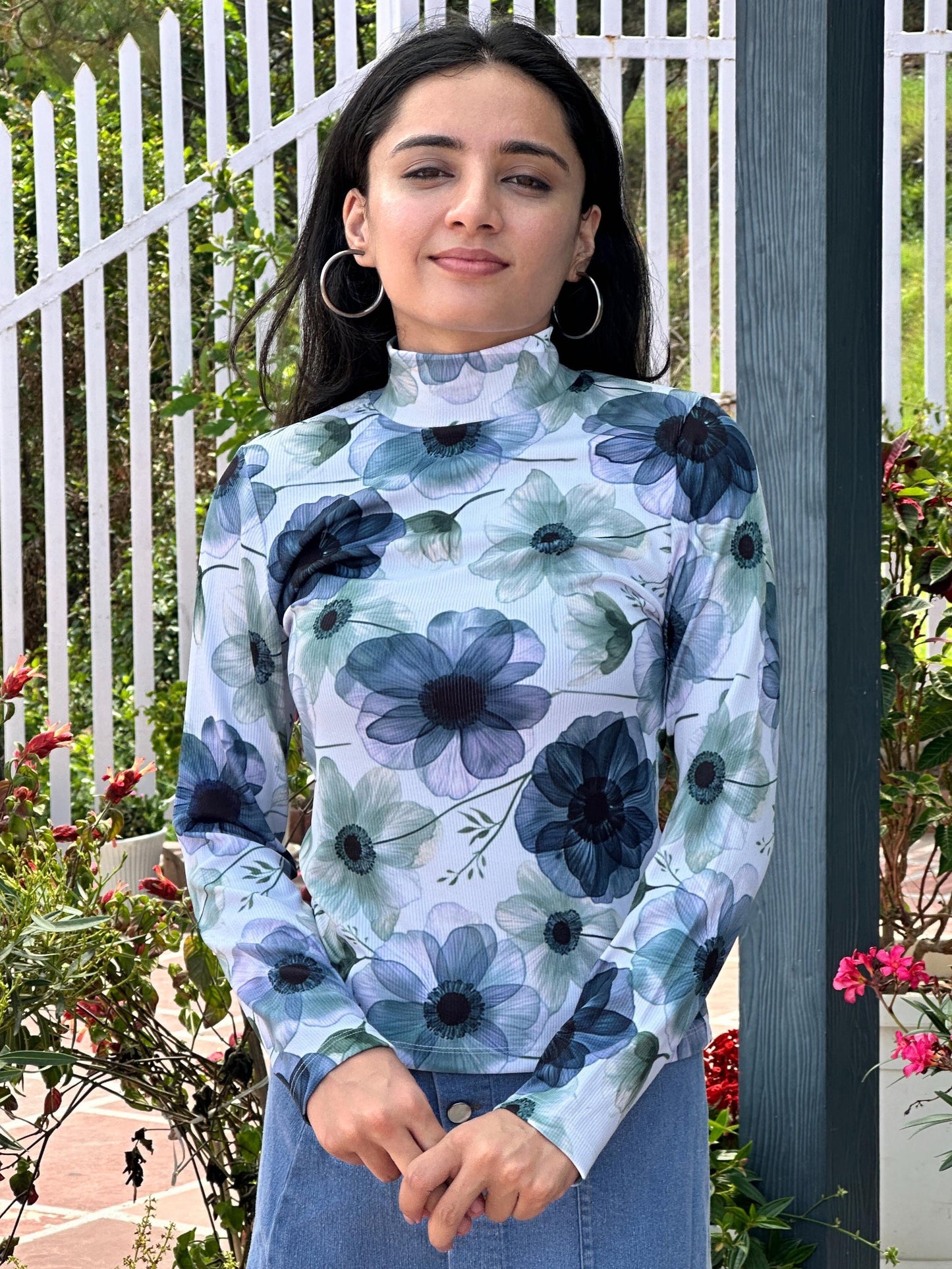 TANDUL  Women Floral Print High Neck White Sweater