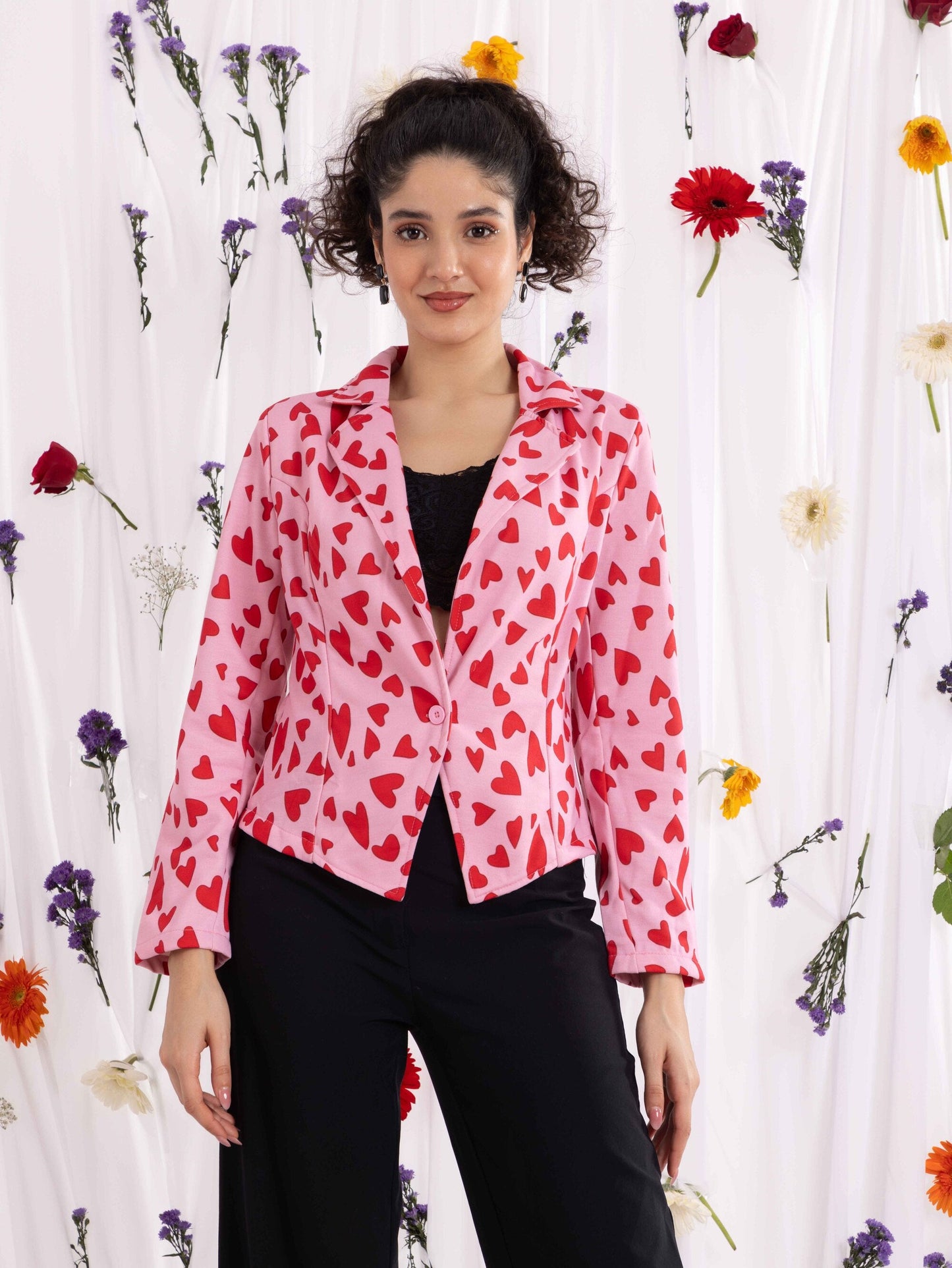 TANDUL Fleece Floral Print Coat