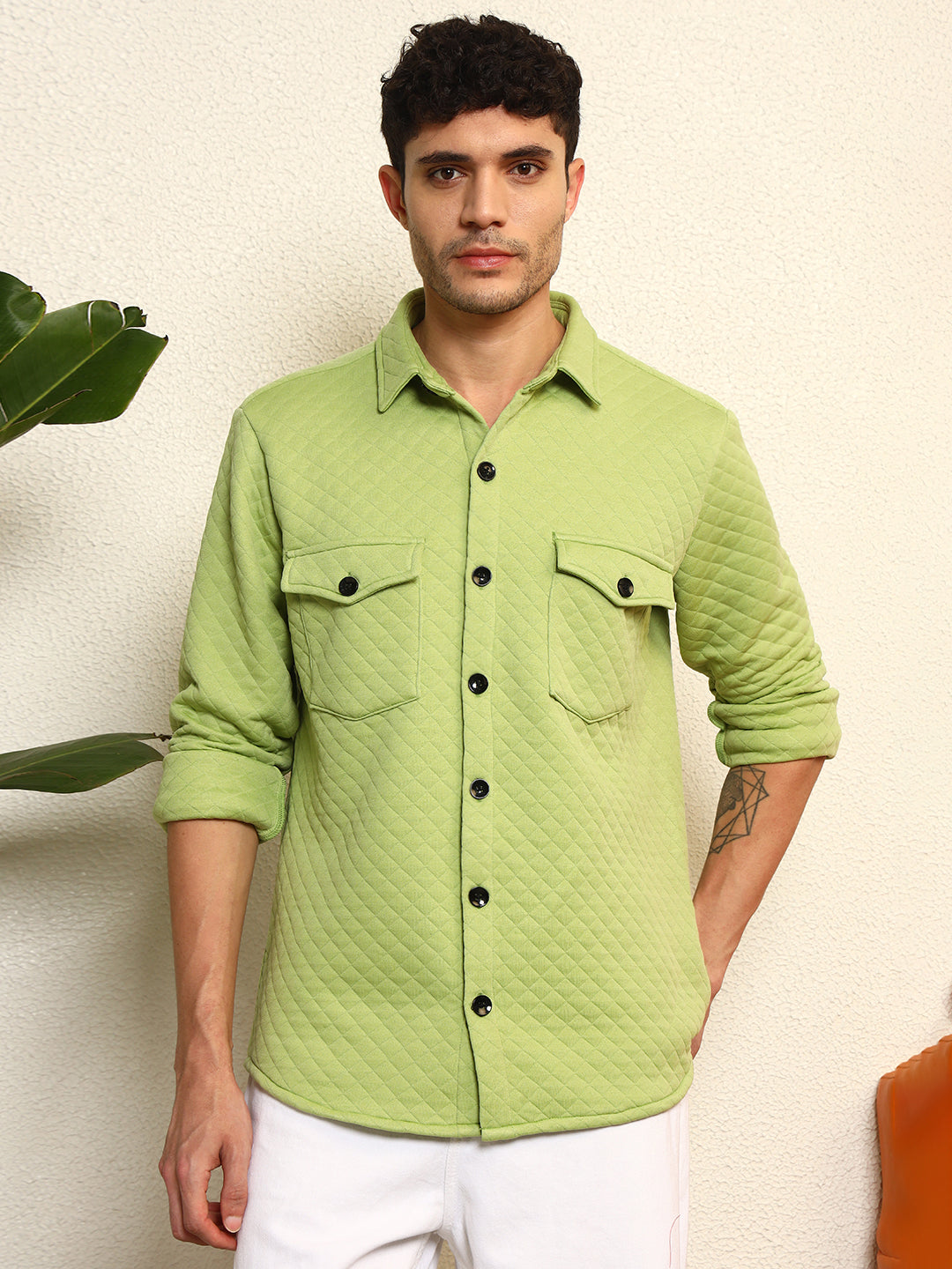 TANDUL Men's Stylish Green Quilt Jacket