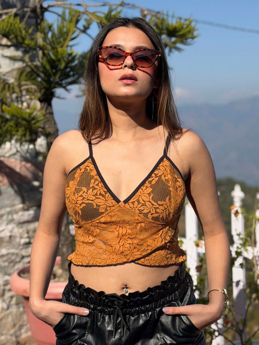 TANDUL Women Stunning Yellow Lace Top