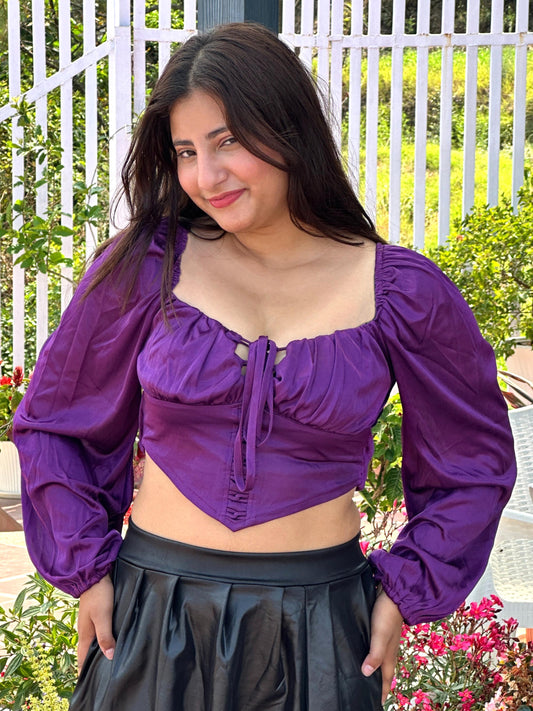 TANDUL  Casual Balloon Sleeve Self Design Women Purple Top