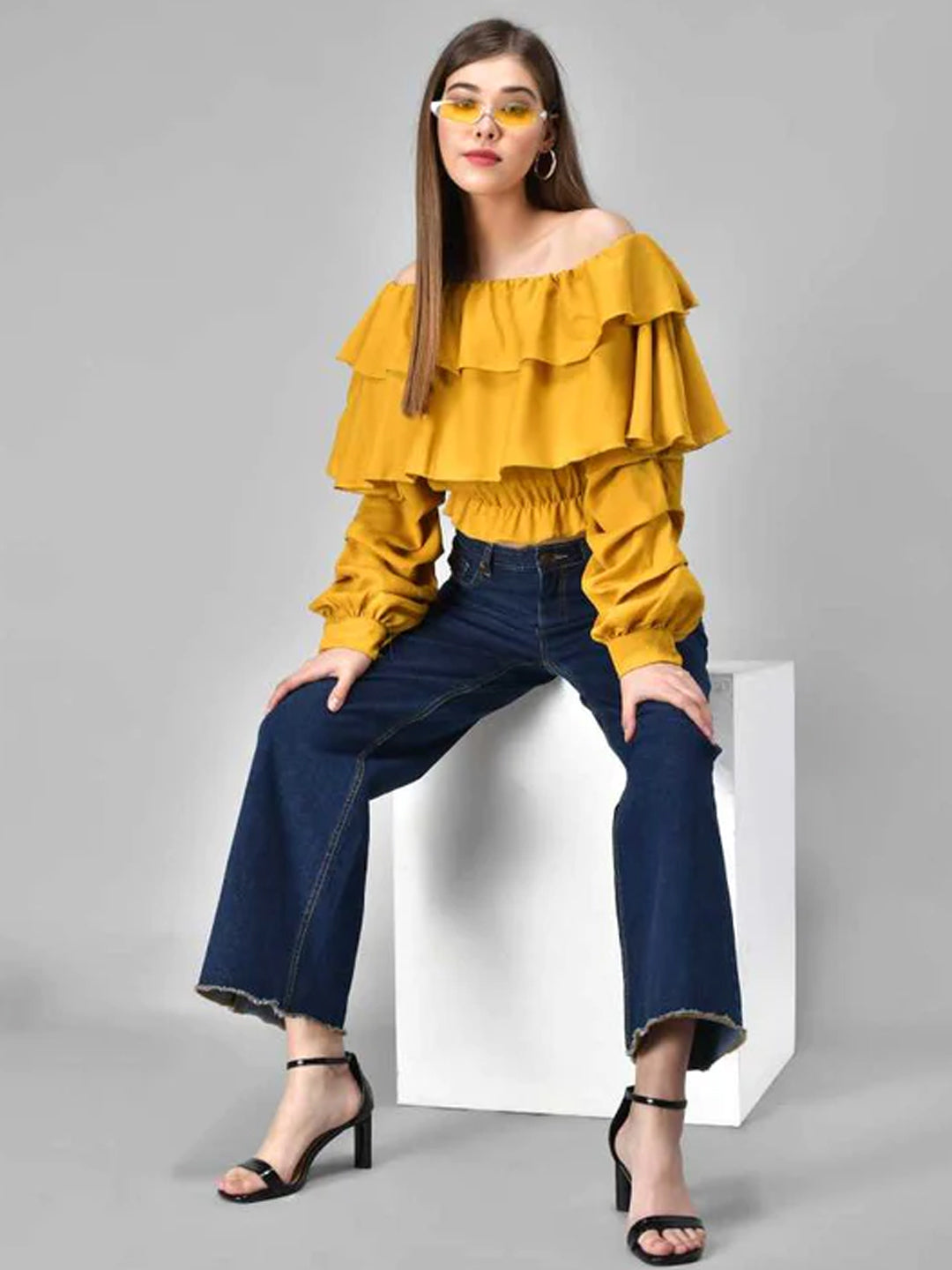 Casual Regular Sleeves Solid Women Yellow Top