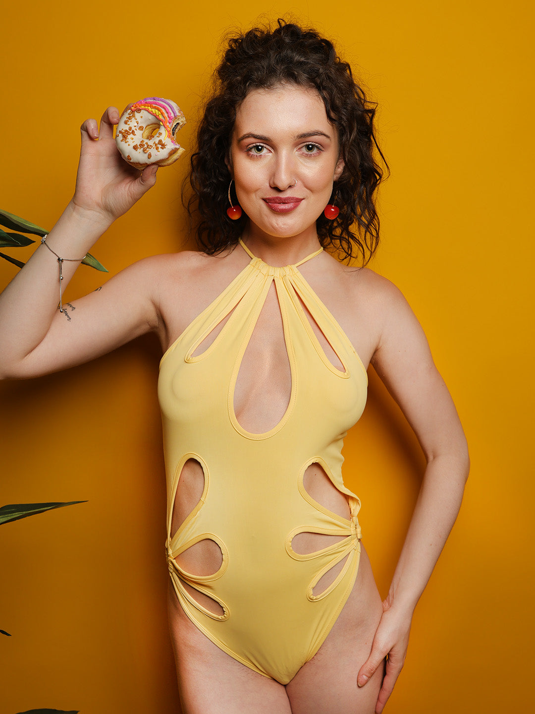 ELTIRE New With Front Detailing Yellow Lycra Bodysuit