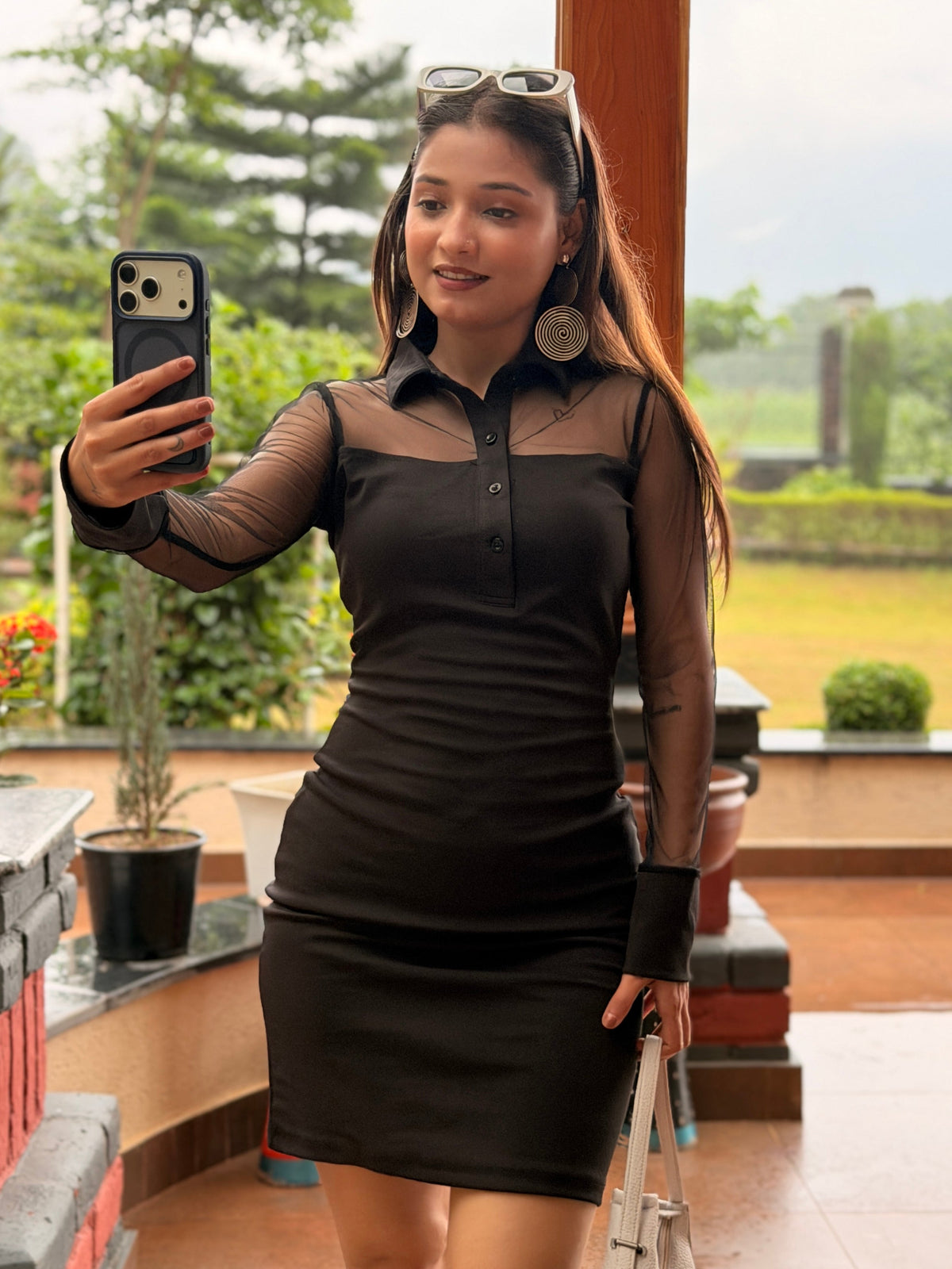 TANDUL Women Chic Black Midi Dress