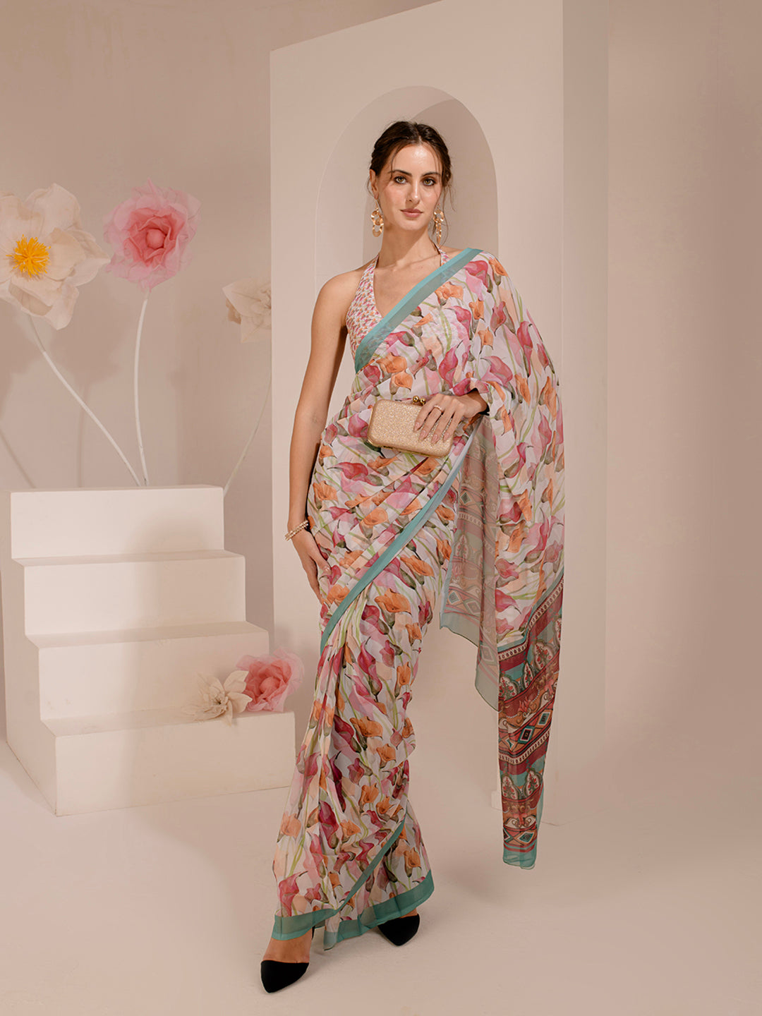 ELTIRE Exquisite Printed Bollywood Style Georgette Saree