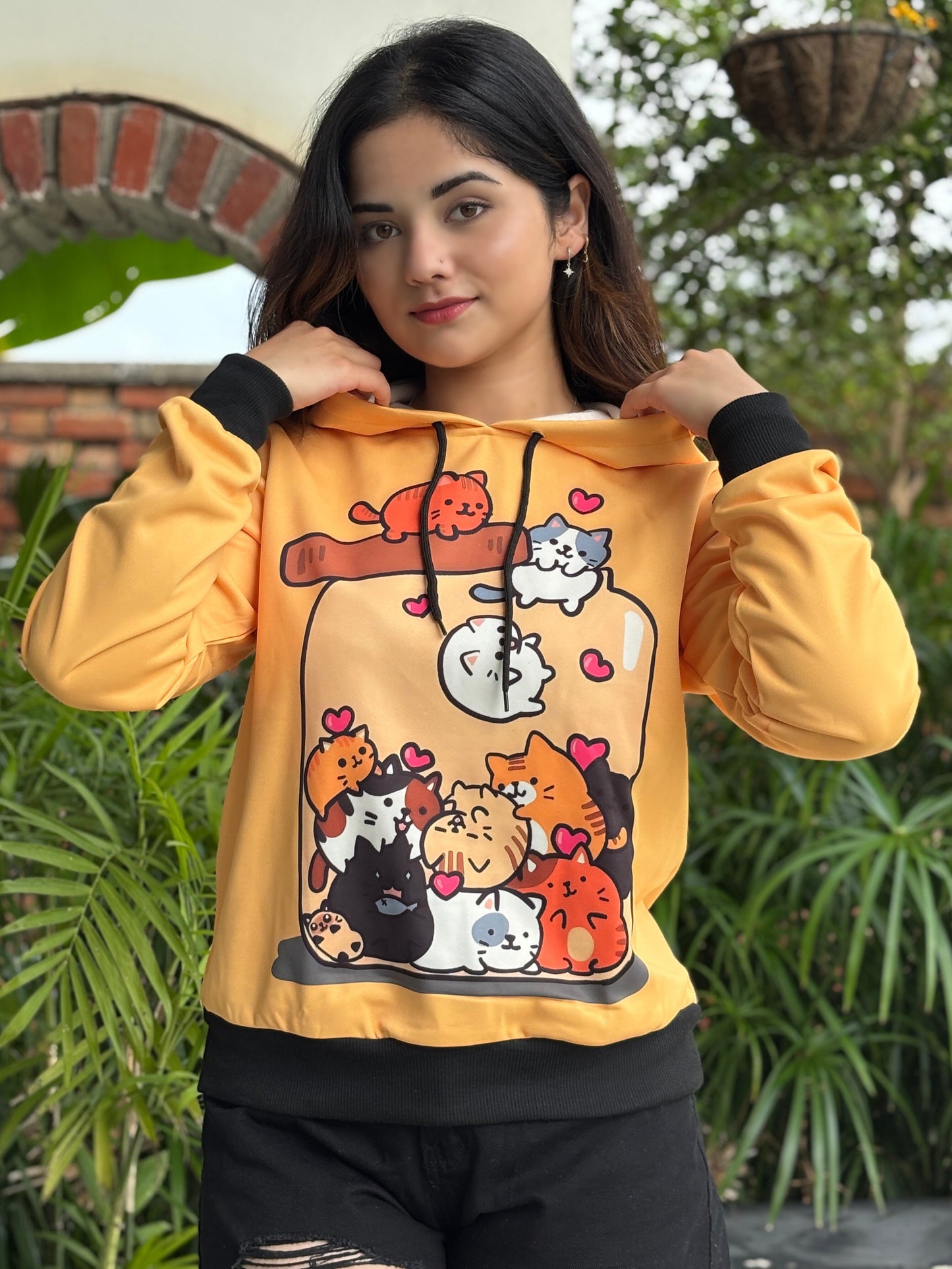 TANDUL Women Yellow Prined Hoodie