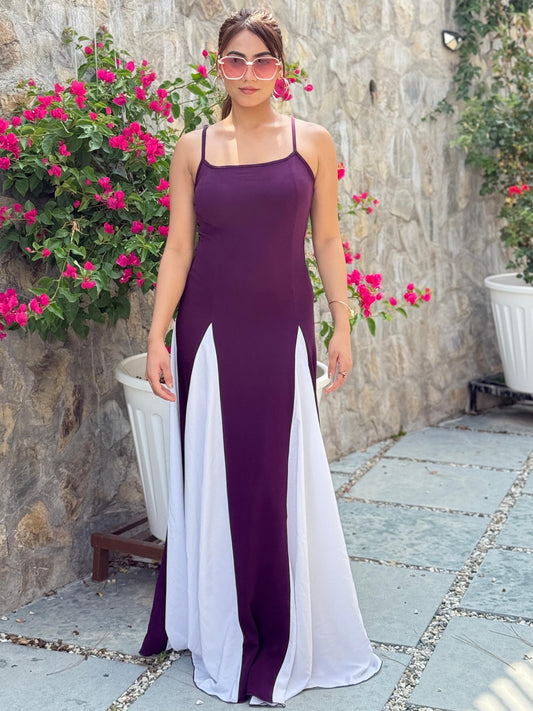 TANDUL Women Purple and White Long Flared Dress