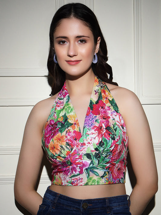 TANDUL  Casual Sleeveless Floral Print Women Multicolor Top