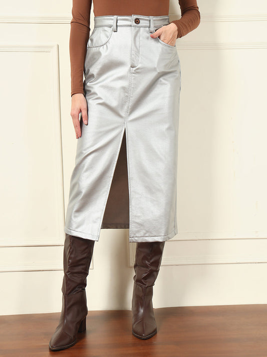 TANDUL Women Solid Tube Silver Skirt