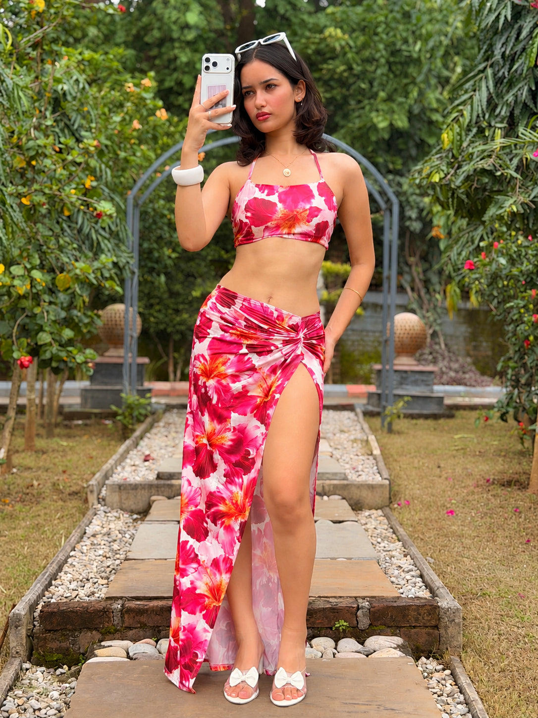 TANDUL Women Tropics Floral Twist-Front High-Slit Co-Ord Set