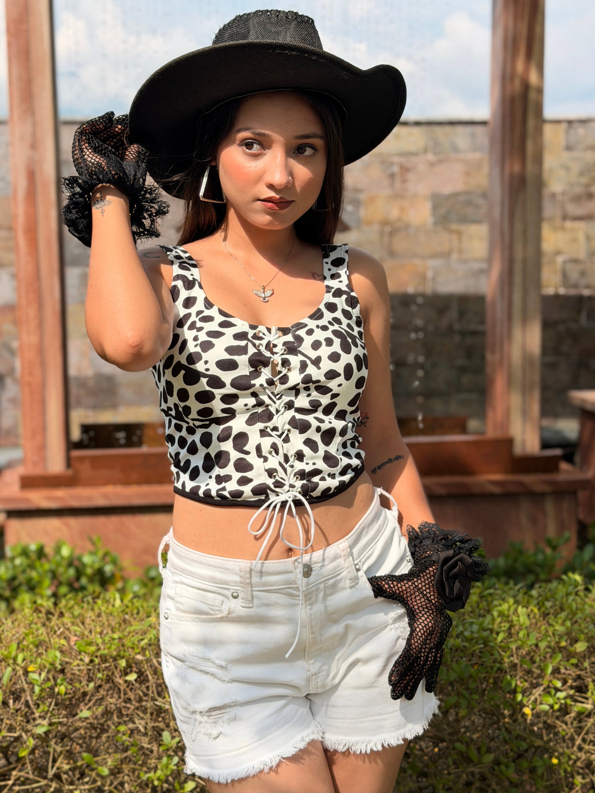TANDUL Women Black and White Corset Top