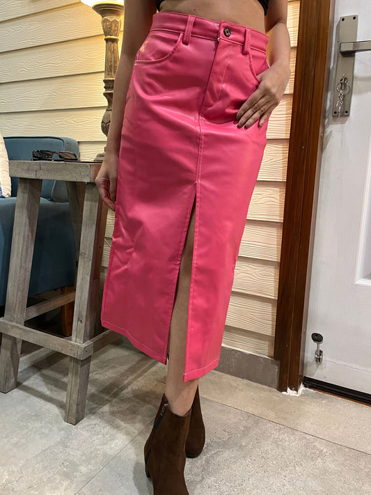 TANDUL Women Stunning Pink Leather Skirt