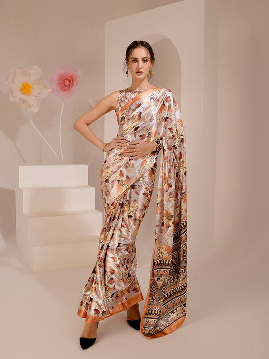 ELTIRE Exquisite Printed Bollywood Style Satin Saree