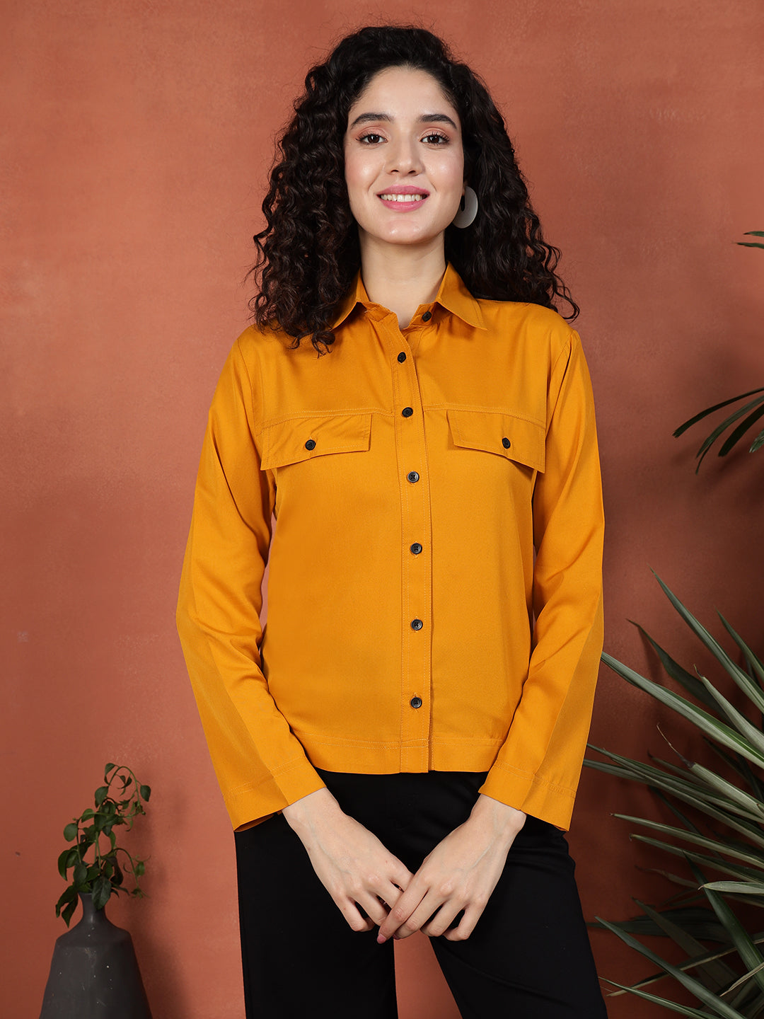 TANDUL Full Sleeve Solid Yellow Women Shirt