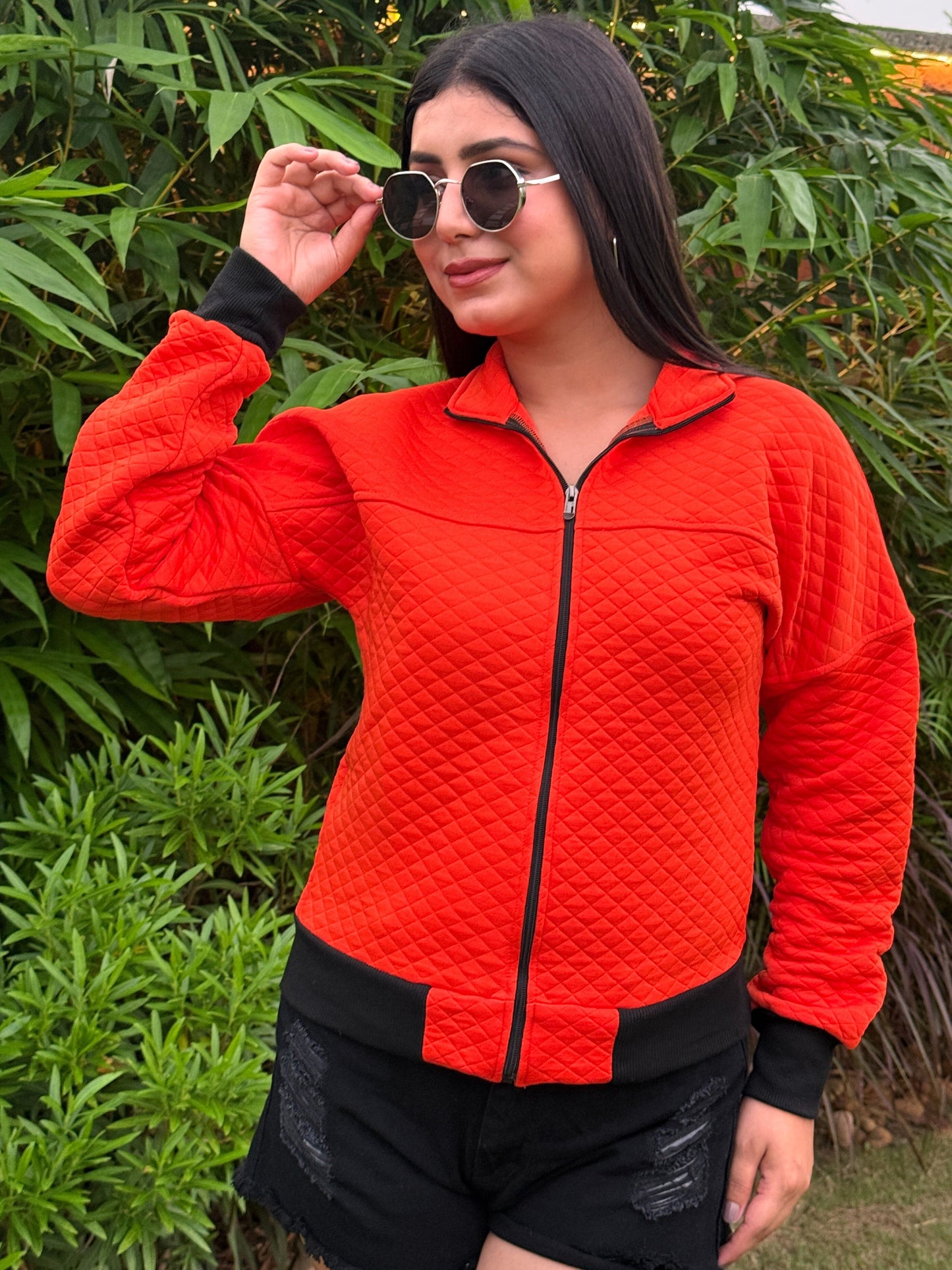 TANDUL Women Orange Quilt Jacket