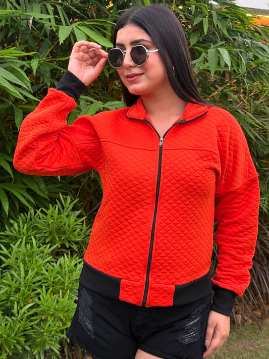 TANDUL Women Orange Quilt Jacket