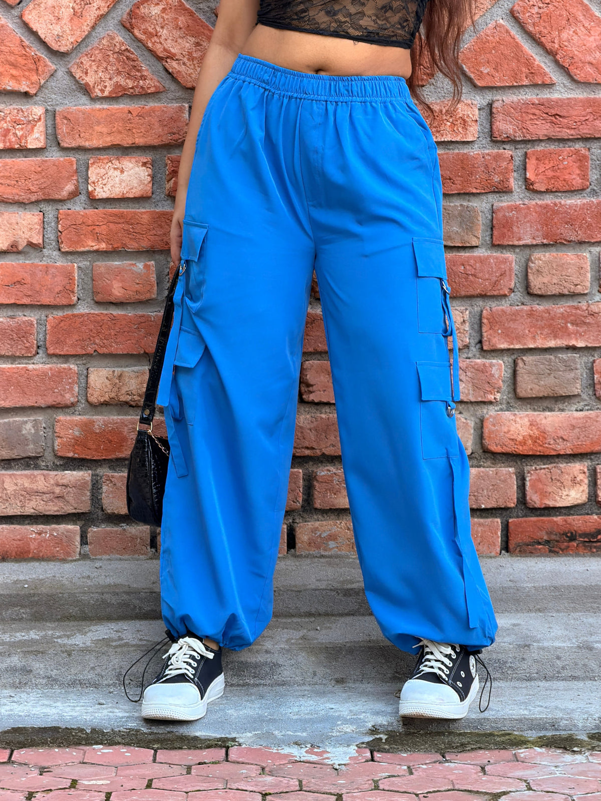 TANDUL Women Cobalt Blue Utility Parachute Cargo Trouser